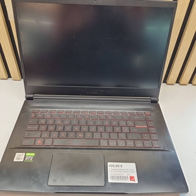 PC Portable GAMING MSI  INTEL CORE I7 10750H 2,60 RTX 3050 T
